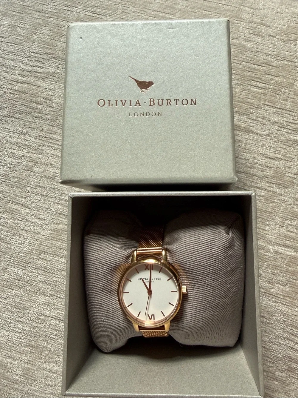 OLIVIA BURTON Rose Gold Mesh Strap Round Face Watch